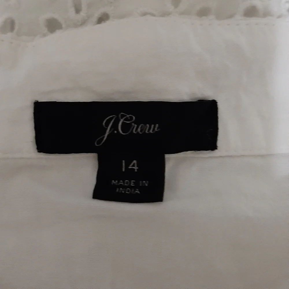J. Crew White Cotton Coletta Button Front Eyelet Dress Size 14
